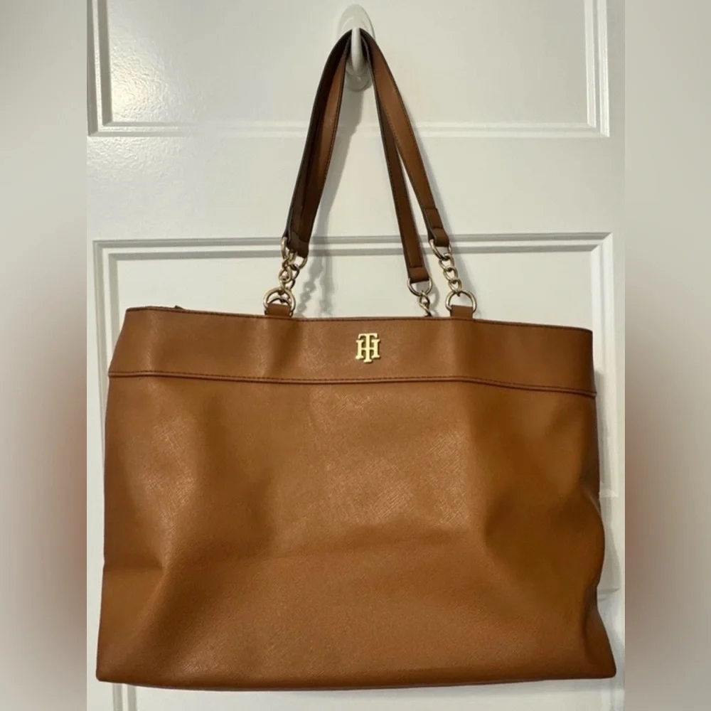Tommy Hilfiger Camilla II Cognac Tote Bag Large Work Laptop Purse